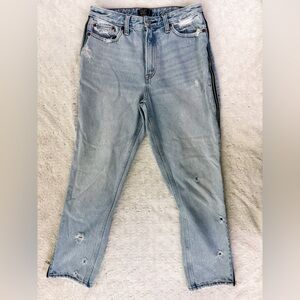 ABERCROMBIE & FITCH Annie High Rise Girlfriend Distressed Side Zip Jean